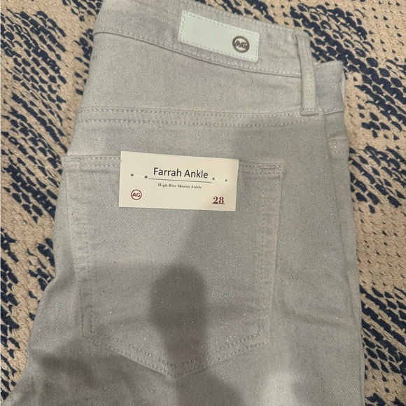 AG sparkly Farrah Skinny High-Rise Ankle Jeans Luminous silver fade to Grey - Picture 9 of 9